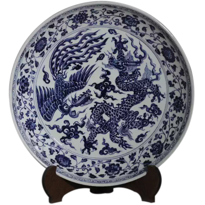 手繪青花龍鳳紋瓷盤景德鎮陶瓷明清古典風格裝飾瓷盤-Taobao-Tmall
