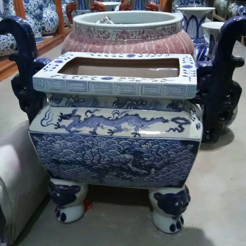 Jingdezhen hand - made blue large temple gods plugged ding xiang xiang furnace buddhist temple worship square porcelain pot furnishing articles