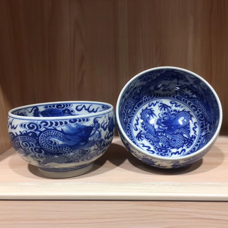 Jingdezhen blue and white maintain manual painting only three tureen dragon cup master cup tong qu firewood master CPU