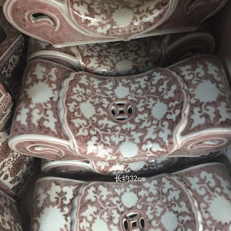 Jingdezhen hand - made elegant high - grade ceramic pillow imitation of blue and white porcelain up green porcelain pillows