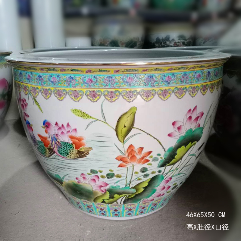 Jingdezhen painting enamel peony large cylinder diameter 50 cm ceramic art painting and calligraphy art ceramic cylinder