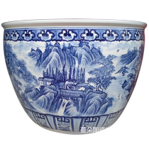 Jingdezhen Handmade 80-120 Diameter Porcelain Large Cylinder Hand-painted Landscape Porcelain Large Cylinder Courtyard Green Flower Large Vat
