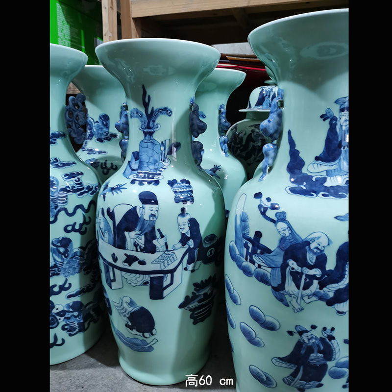 Jingdezhen double lion imitation word antique vase of dowry hand - made ceramic vase 60 Gao Qinghua ground vase