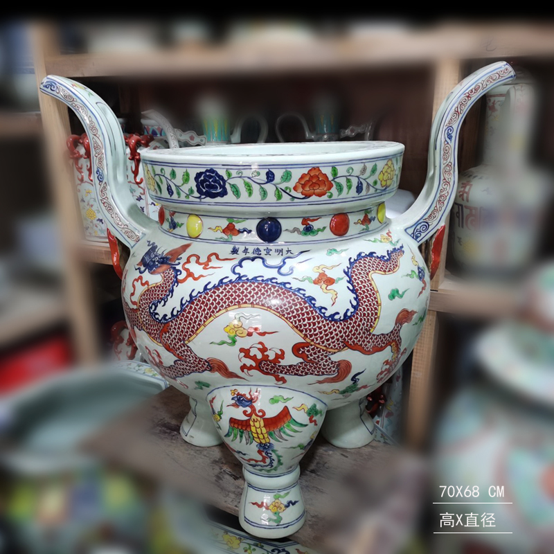 Jingdezhen hand - made imitation red dragon censer temple temple practical large present Jingdezhen yuan dynasty color red dragon furnace