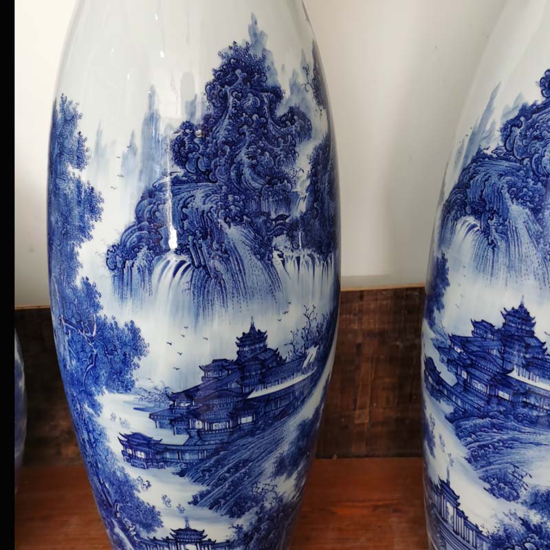 Jingdezhen blue and white landscape olive hand - made bowling 60, 80, 90, 100 cm vase every vase that occupy the home