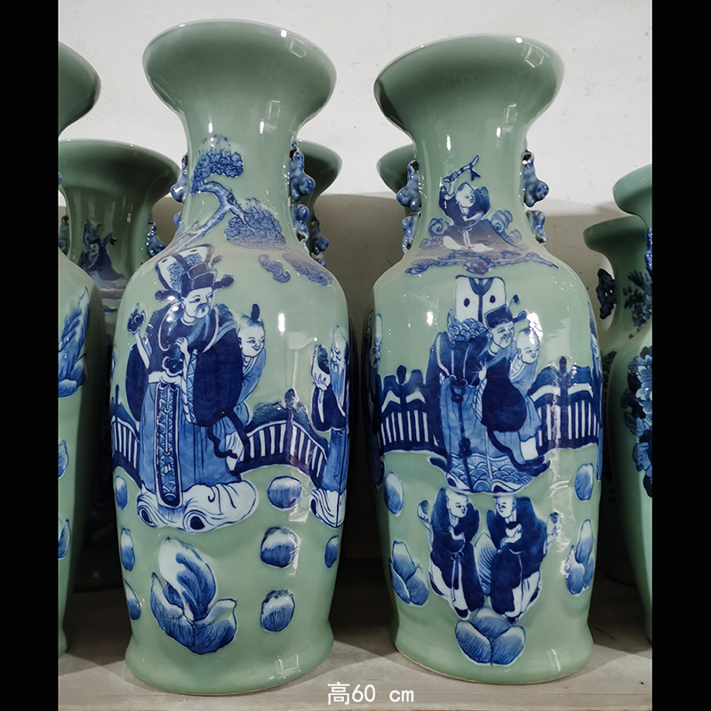 Jingdezhen double lion imitation word antique vase of dowry hand - made ceramic vase 60 Gao Qinghua ground vase