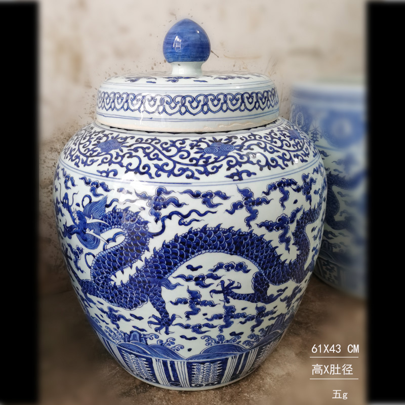 Jingdezhen hand - made porcelain bound lotus flower round porcelain cover practical 50 to 60 barrel meters high pot cover pot convex