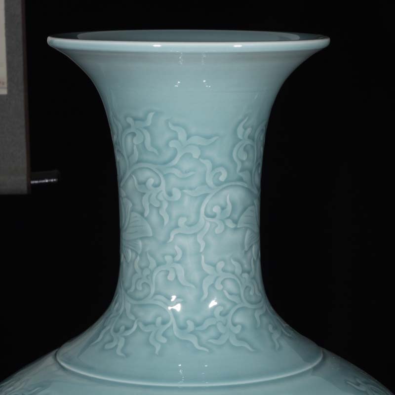 Contracted mesa vase move culture art decoration elegant celadon vase carving a flat belly display vase