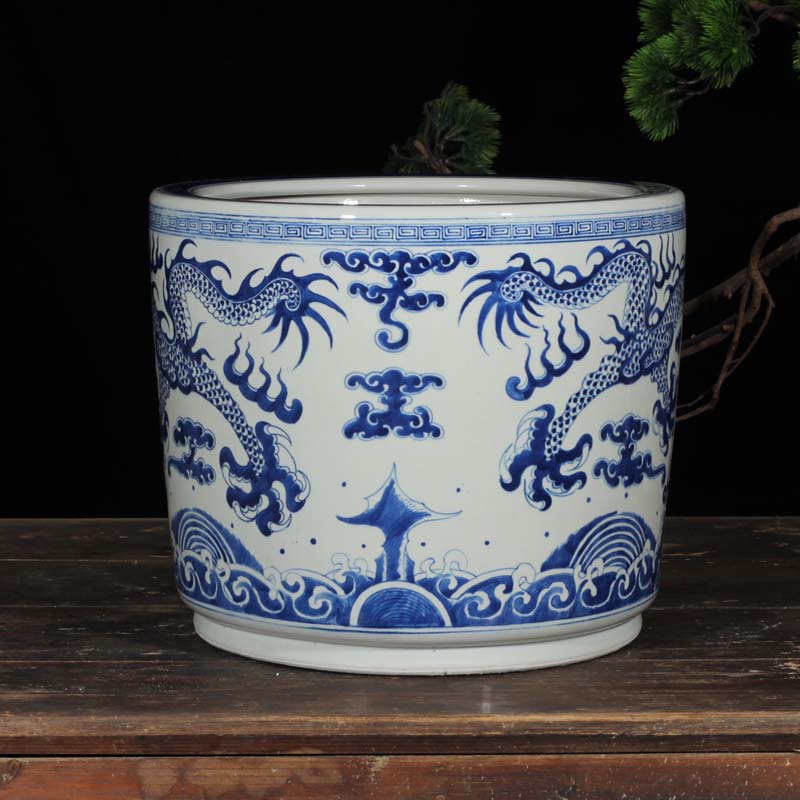 Jingdezhen hand - made dragon write custom made big censer Jingdezhen hand - made ssangyong grain porcelain temple incense buner