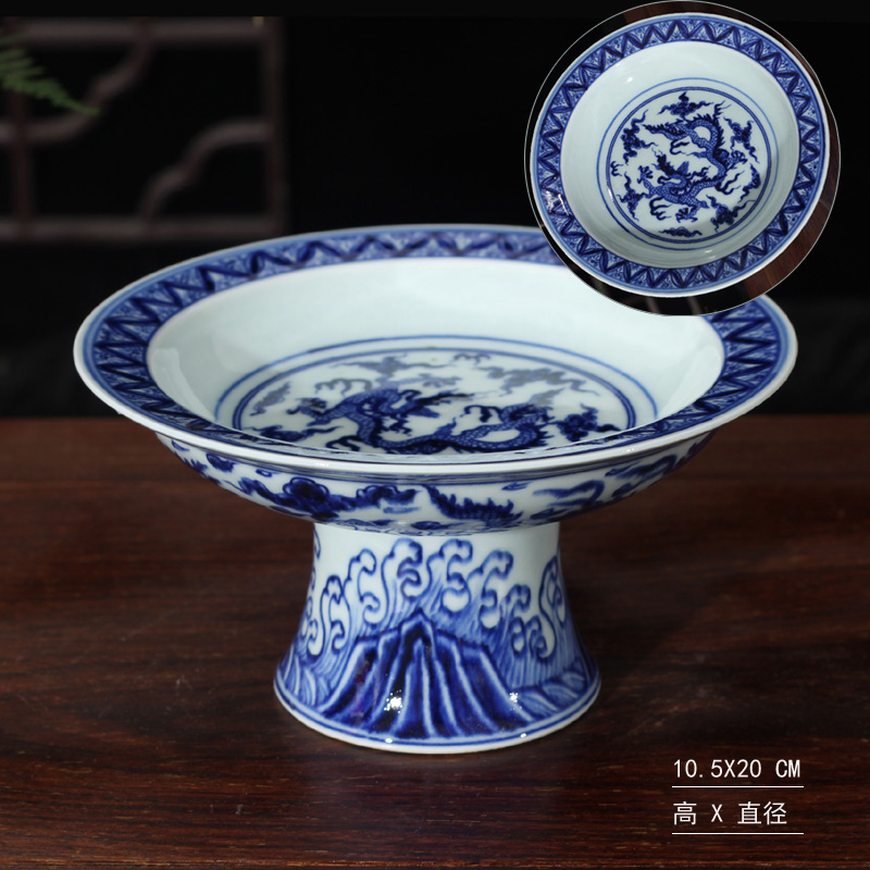 Jingdezhen dragon hand - made Jingdezhen blue and white porcelain bowl home decoration beautiful ceramic fruit decorative plate