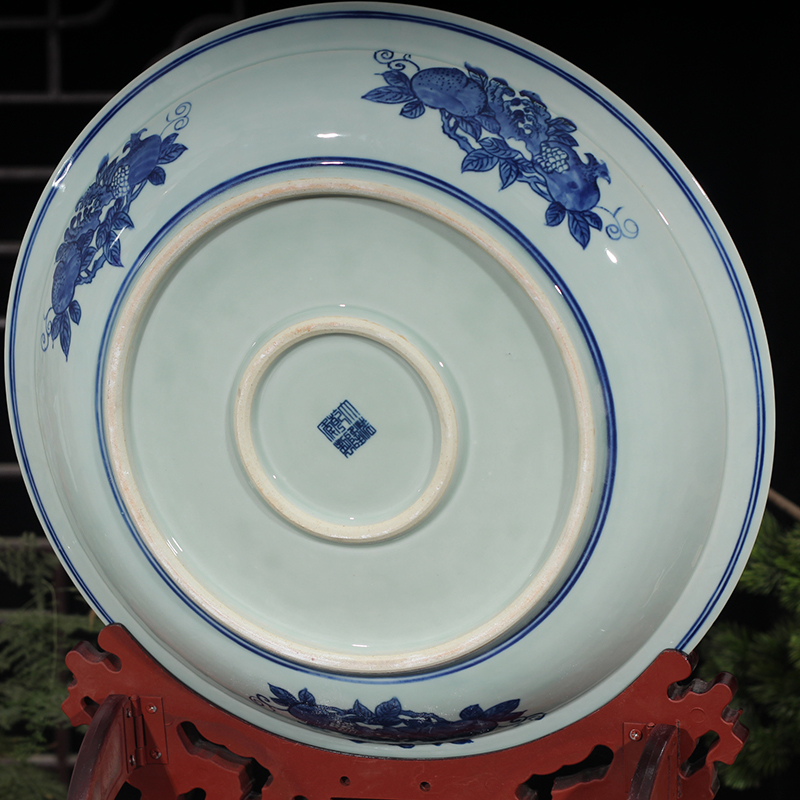 Jingdezhen color double phoenix ssangyong longfeng longfeng grain blue and white color porcelain plate 0 cm45 longfeng the broader market