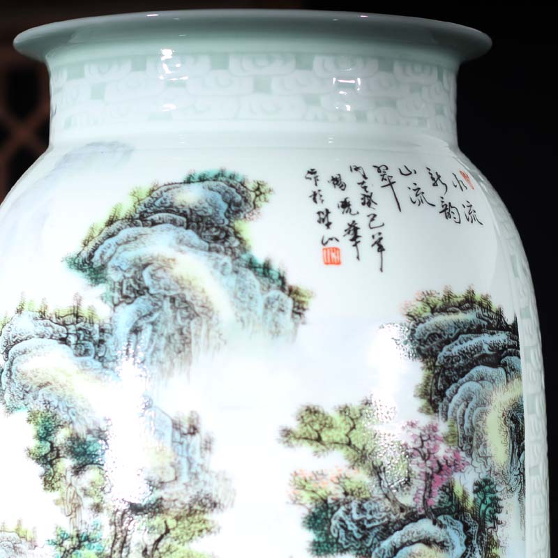 Jingdezhen pastel landscape quiver pastel landscape painting and calligraphy vase that occupy the home furnishings classical straight