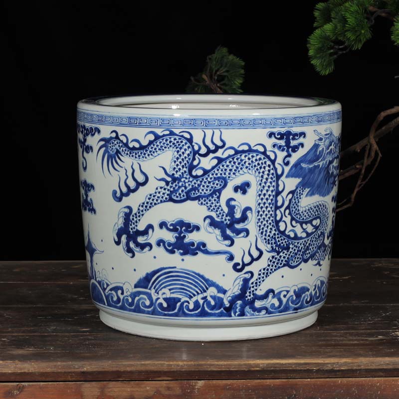 Jingdezhen hand - made dragon write custom made big censer Jingdezhen hand - made ssangyong grain porcelain temple incense buner