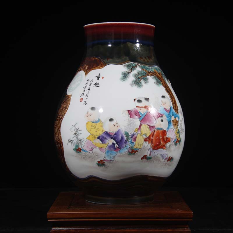 Jingdezhen hand - made works of tong qu tong qu Peng who porcelain Jingdezhen porcelain vase famous works