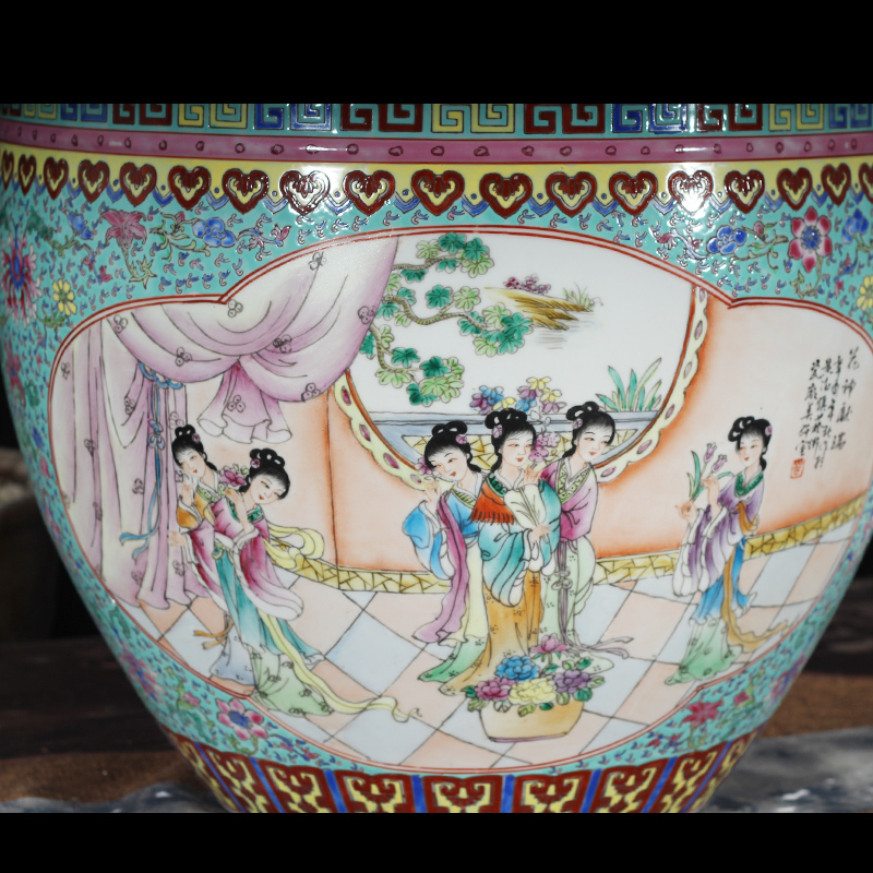 Jingdezhen painting enamel peony large cylinder diameter 50 cm ceramic art painting and calligraphy art ceramic cylinder