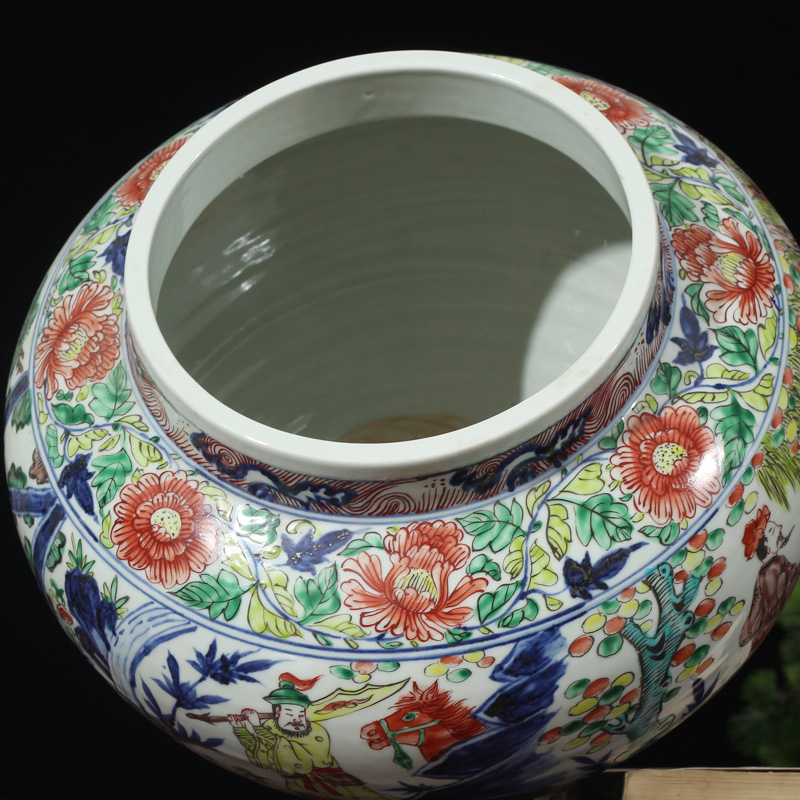 Jingdezhen water - wave imitation yuan colorful porcelain jar fill color porcelain imitation yuanta ancient pot of three wang zhaojun