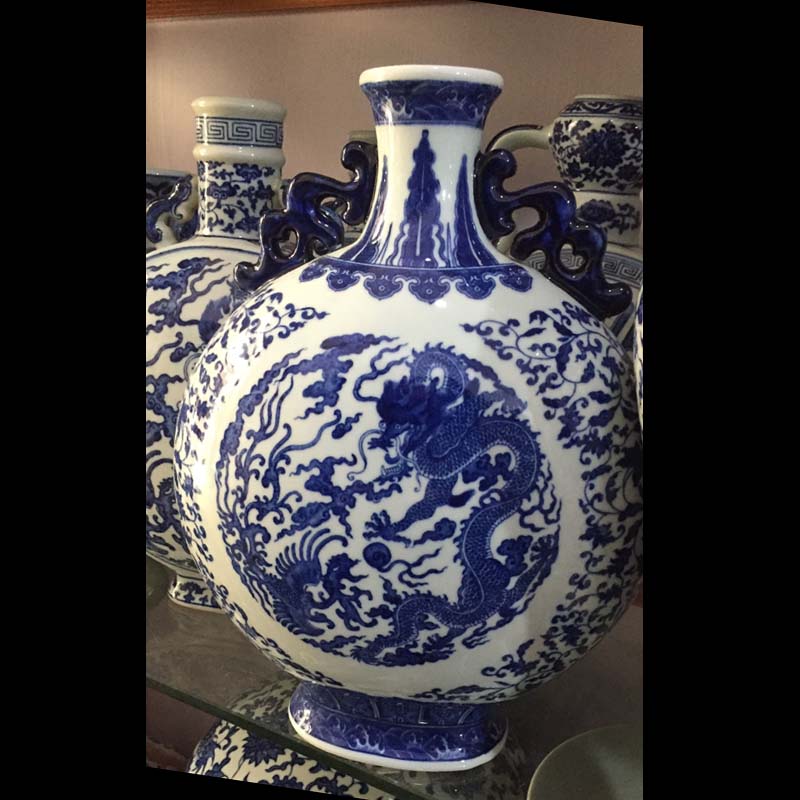 Jingdezhen double phoenix blue - and - white porcelain Chen, vases, antique porcelain vase abnormity porcelain vase