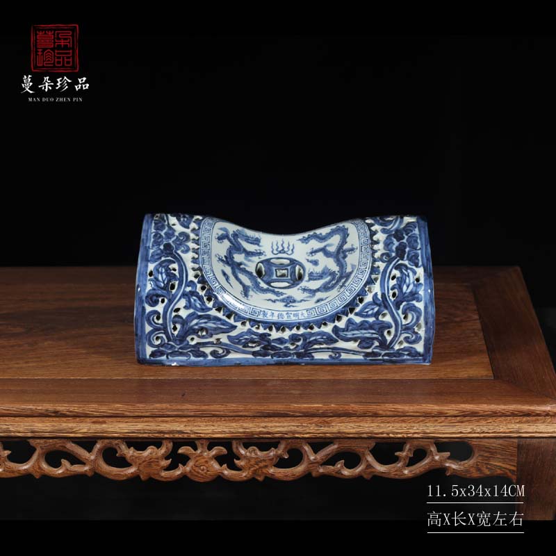 Jingdezhen hand - made elegant high - grade ceramic pillow imitation of blue and white porcelain up green porcelain pillows