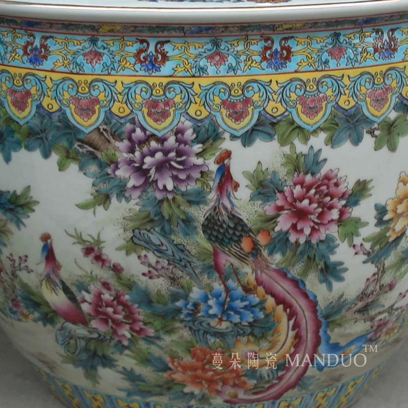 Jingdezhen painting enamel peony large cylinder diameter 50 cm ceramic art painting and calligraphy art ceramic cylinder