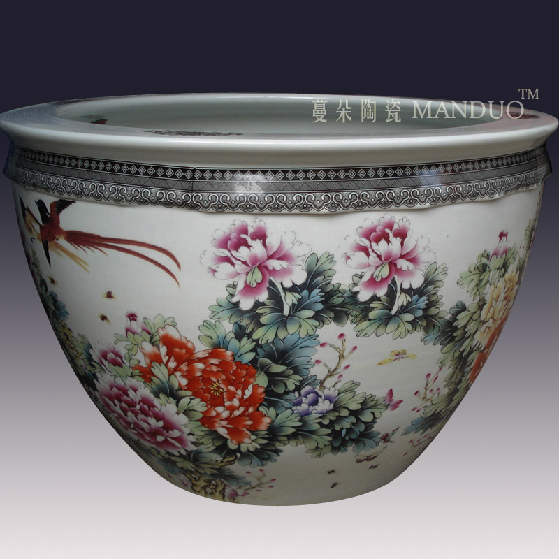 Jingdezhen large color peony China VAT courtyard China big cylinder diameter 60 cm above porcelain cylinder