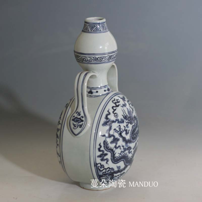 Ears best flat treasure gourd vase phase blue and white gourd gourd vases, flower dragon porcelain vase