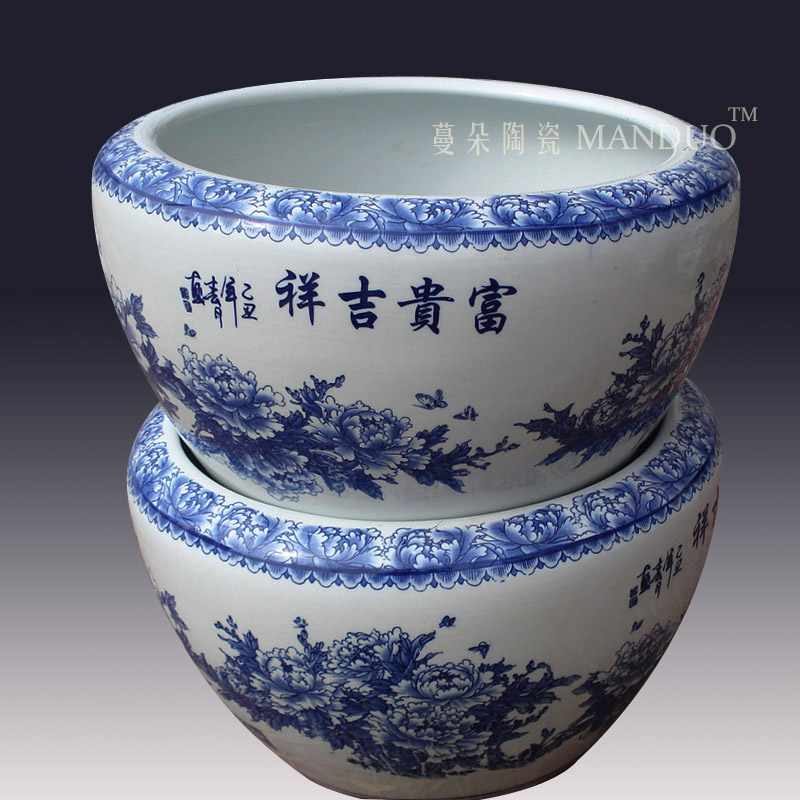 Jingdezhen blue and white peony flower porcelain VAT blue and white peony beautiful antique calligraphy and painting porcelain cylinder