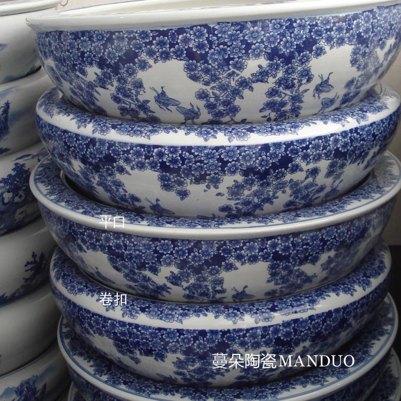 Blue and white porcelain of jingdezhen Blue and white porcelain shallow water high tall beautiful porcelain cylinder goldfish bowl the tortoise