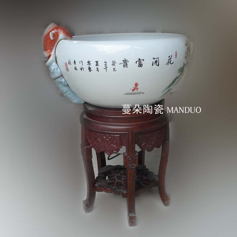 Hand very beautiful peony color filter water fountain porcelain jingdezhen wood fountains fish tank
