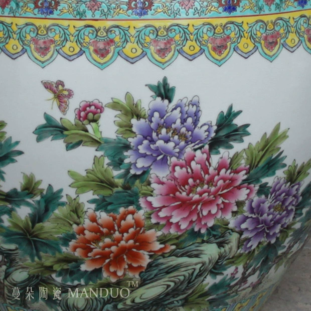 Jingdezhen painting enamel peony large cylinder diameter 50 cm ceramic art painting and calligraphy art ceramic cylinder