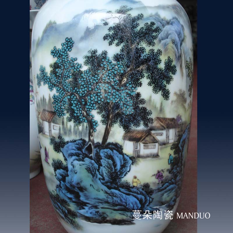 Jingdezhen landscape artistic conception porcelain decorative vase 46 cm high jiangnan scenery elegant decorative vase vase