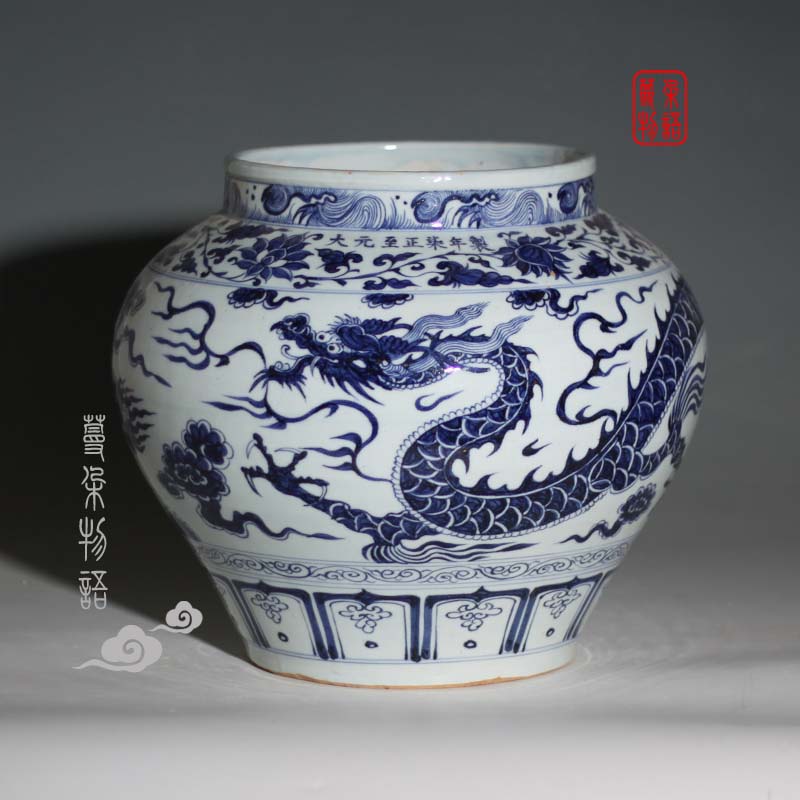 Yuan blue and white dragon large pot of jingdezhen porcelain hand - made Yuan blue and the white unicorn big classic Yuan blue and white porcelain pot