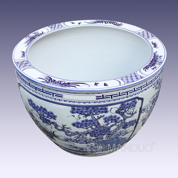 Hand painting of flowers and delicate blue large aquariums VAT jingdezhen porcelain temple vats