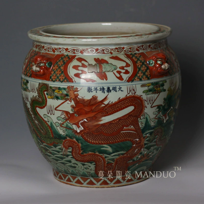 Ming jiajing five dragon grain cylinder dragon up ceramic fine classical painting and calligraphy calligraphy and painting cylinder big crock