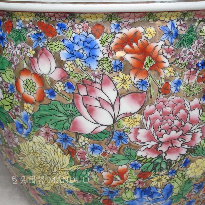 Jingdezhen hand - made gold base flower is China VAT gorgeous elegant prosperous China VAT art porcelain crock