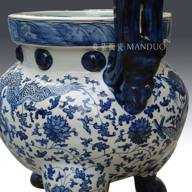 Jingdezhen blue and white dragon candlestick porcelain big censer 45 senior high for 3570 suits for dragon temple incense buner