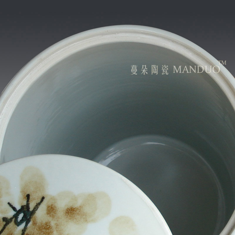 Jingdezhen ceramic porcelain hand - made lotus cover pot pu 'er cake receives, the seventh, peulthai the environmental m environmental tank