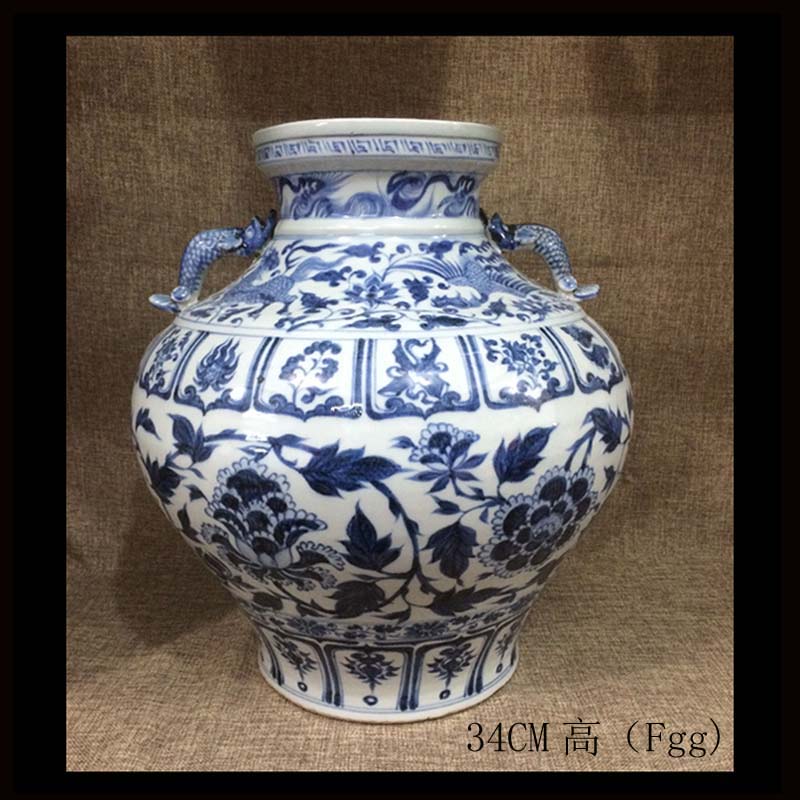 Jingdezhen high imitation of the yuan dynasty hand - made ears big shrimp pot peony mei bottles of blue and white porcelain pitcher of high imitation "according to the book