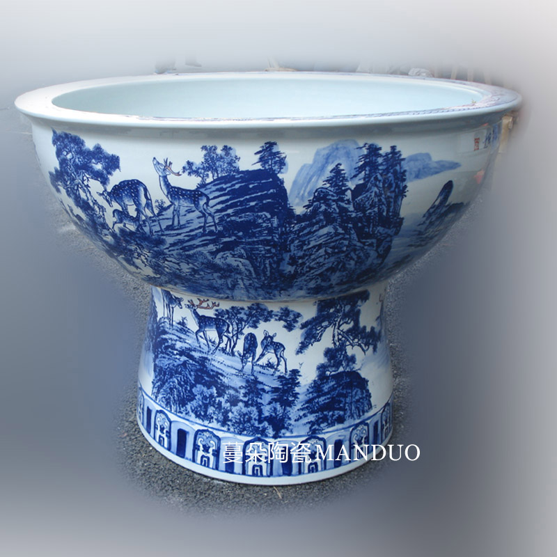 Blue and white beautiful best deer big aquariums art cylinder jingdezhen landscape vats. 80-100 cm