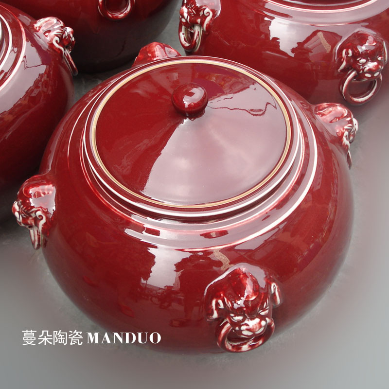 Jingdezhen ruby red porcelain up porcelain lion a porcelain crock pot rice pot 50 pounds
