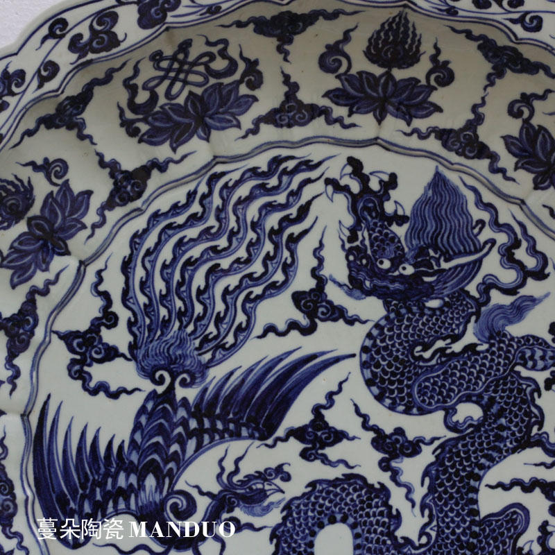 Jingdezhen longfeng manual brushwork lines 70 cm diameter grail hand - made porcelain 70 cm diameter grail furnishing articles