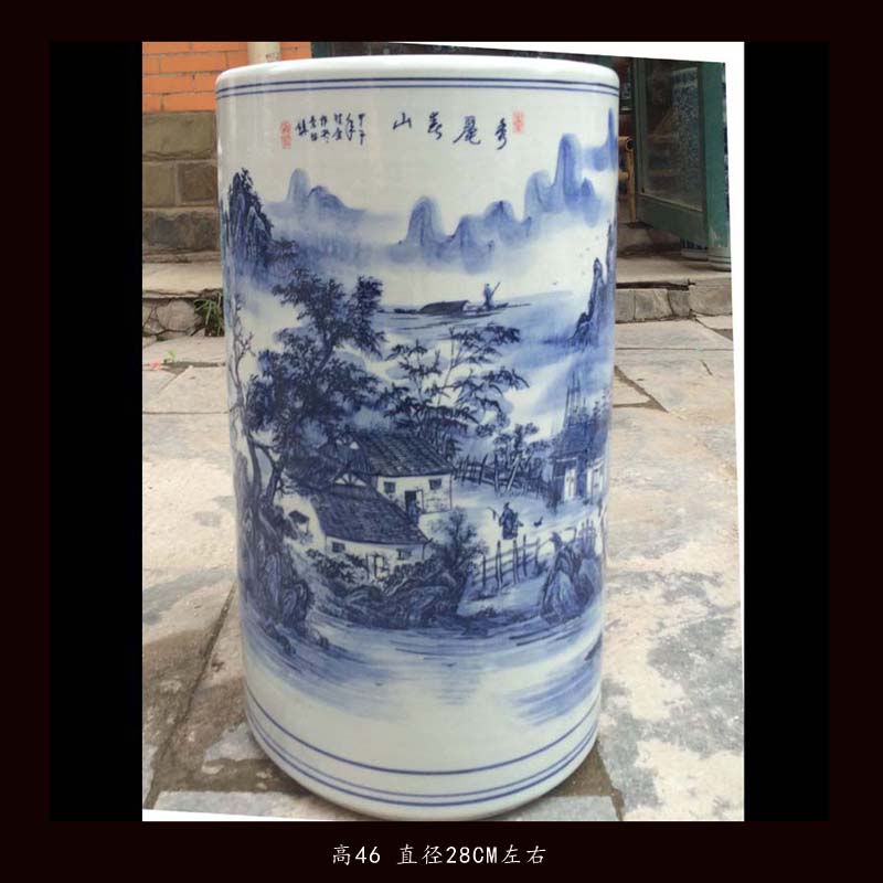 Jingdezhen blue and white landscape quiver straight hand - made ceramic vase khe sanh autumn mood lotus flower ceramic quiver