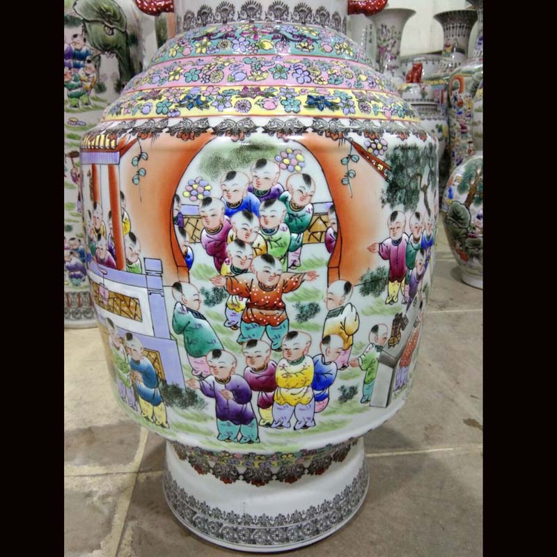 Jingdezhen 80 cm high hand - made pastel ears porcelain ceramic vase peony Wang Baizi diagram ground display vase
