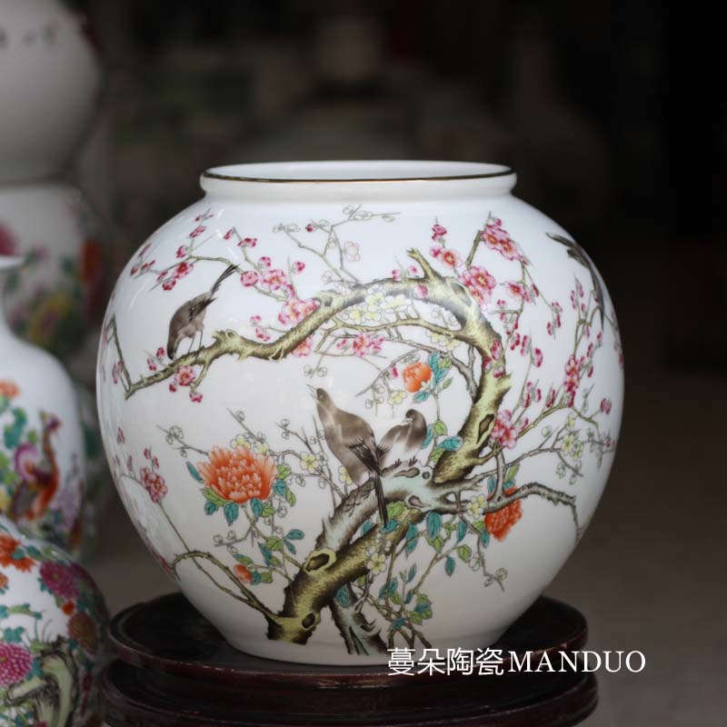 Jingdezhen modern new home decoration porcelain famille rose porcelain vase vase writing brush washer counter furnishing articles big vase