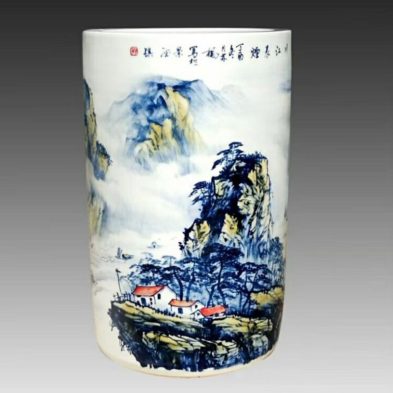 Jingdezhen 48 cm high hand - made ceramic quiver sitting room corridor landscape decoration porcelain storage tank