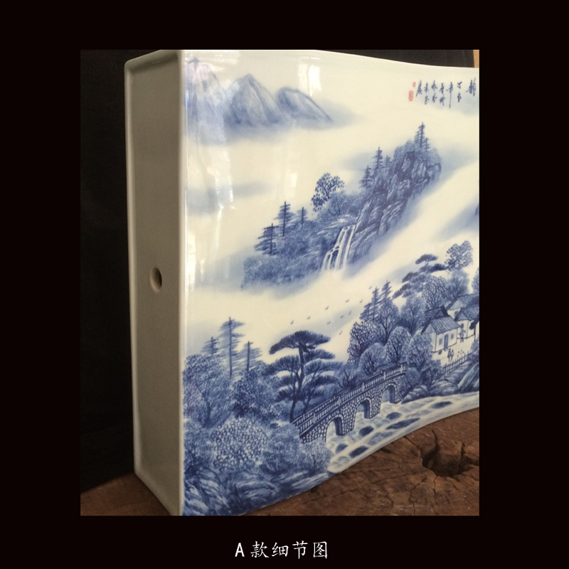 Jingdezhen blue and white vase square set is hand draw landscape square landscape high - grade hand - made mesa decorative vase