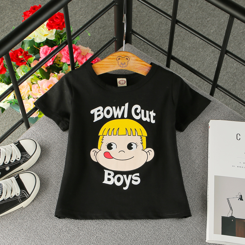 Cô gái thời trang new cartoon puppy in ngắn tay t-shirt 2018 mùa hè mát mẻ vòng cổ áo sơ mi bé quần áo