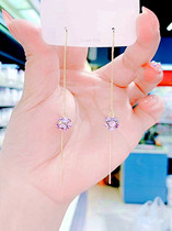 Advanced sense fashion long tassel purple crystal ball flower anti-throwing EAR thread 2021 New temperament show thin face earrings