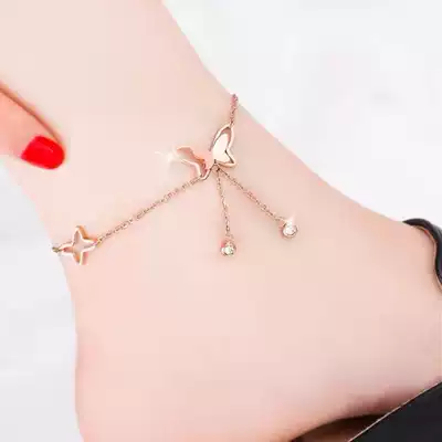 Korean version of simple Net red rose gold butterfly tassel feet refining personality trendy people accessories niche titanium steel does not fade foot chain