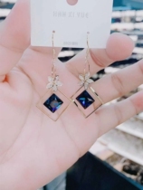 South Korean fashion Fashion Temperament Pure Water Drilling Ear nail geometric earrings Five Leafs Blue Crystal Earrings Woman