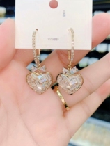 S925 Silver Needle Hollowed-out Love Pearl Earrings Earrings South Korea Sweet Temperament Net Red Peach Hearts Ear Clip Earrings